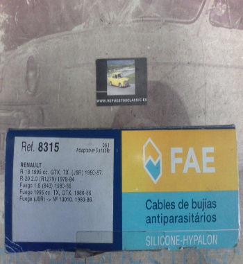CB165P1 JUEGO CABLES DE BUJIAS FAE 83150 RENAULT 18, 20, FUEGO, PEUGEOT 505