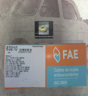 CB175P1 JUEGO CABLES DE BUJIAS FAE 83210 RENAULT 9, 11, 19, CLIO, TRAFIC, EXPRESS, SUPERCINCO, VOLVO 340 1.1/1.2/1.4