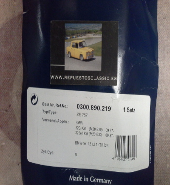 CB177P1 JUEGO CABLES DE BUJIAS BERU ZE757 BMW 320i/325e/i 87-> (M20 E30) REF. ORIGEN 12121720529 - 0300890219