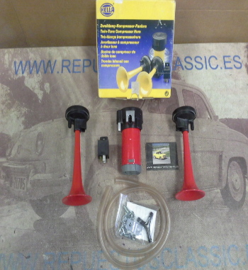 H456P4 BOCINA 2 TROMPETAS DE AIRE CON COMPRESOR 24v. HELLA 3PB003001833 (32005)