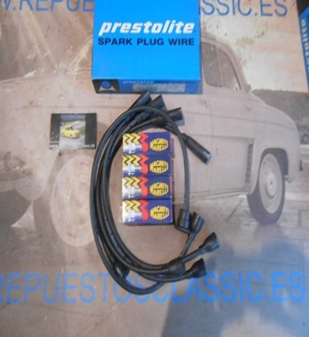 OFERTA!!! F6NCR JUEGO CABLES PRESTOLITE Y BUJÍAS MAGNETI MARELLI RENAULT 4, 5, 6, 7, 8, 10, 12 CASQUILLO CORTO
