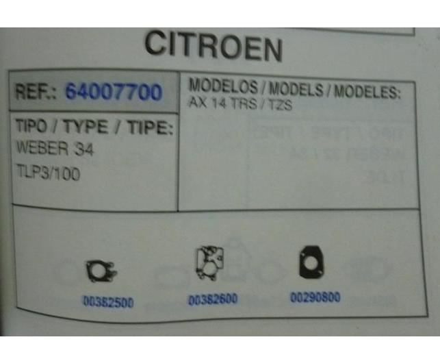 7700 KIT JUNTAS CARBURADOR WEBER 34 TLP 3/100