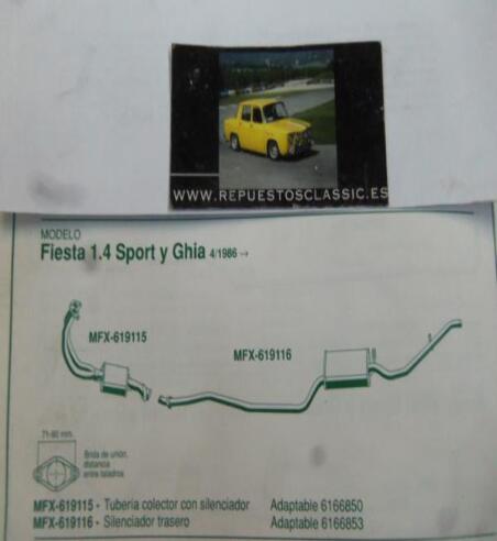 619115 P10 TUBERIA SALIDA COLECTOR ESCAPE CON SILENCIOSO FORD FIESTA 1.4 SPORT Y GHIA (4/86>)