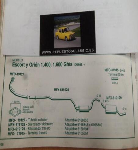 19127 P10 TUBERIA SALIDA COLECTOR FORD ESCORT ORION 1.4, 1.6 GHIA (10/86>) ESCORT XR3 (83>86)