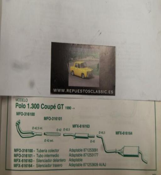 316100 P10 TUBERIA SALIDA COLECTOR VOLKSWAGEN POLO 1.3 COUPE GT (90>)