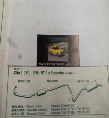 311161 P10 TUBERIA SALIDA COLECTOR RENAULT CLIO 1.2 RL, RN, RT CLIO 1.4 RN, RT 3 Y 5 PUERTAS (10/90>)
