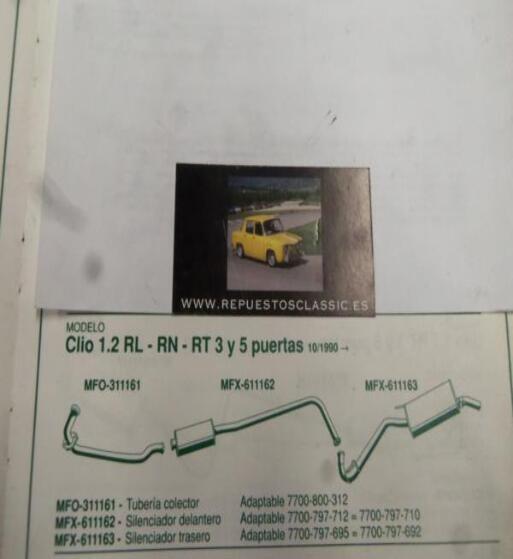 311161 P10 TUBERIA SALIDA COLECTOR RENAULT CLIO 1.2 RL, RN, RT CLIO 1.4 RN, RT 3 Y 5 PUERTAS (10/90>)
