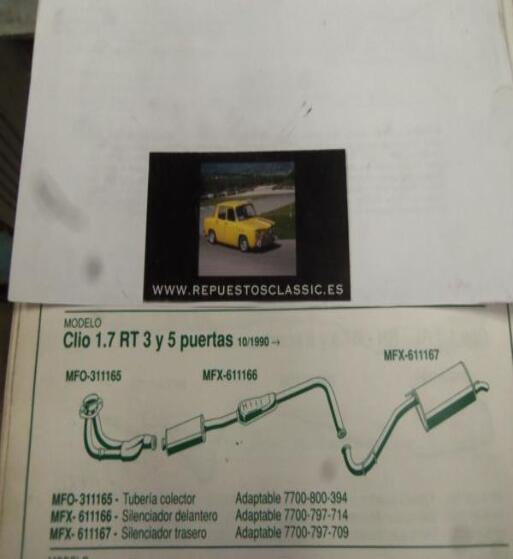 311165 P10 TUBERIA SALIDA COLECTOR RENAULT CLIO 1.7 RT 3 Y 5 PUERTAS (10/90>)