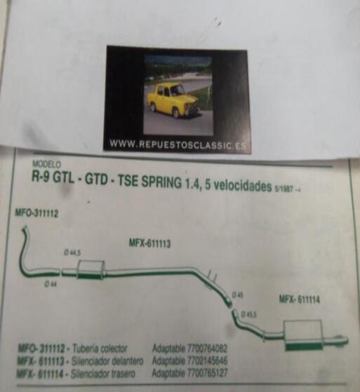 311112 P10 TUBERIA SALIDA COLECTOR RENAULT 9 GTL, GTD, TSE SPRING 1.4 5 VELOCIDADES RENAULT 11 GTL, TSE, GTC, GTD (5/87>)