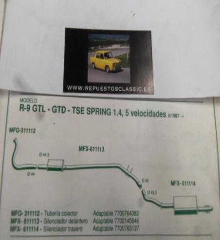311112 P10 TUBERIA SALIDA COLECTOR RENAULT 9 GTL, GTD, TSE SPRING 1.4 5 VELOCIDADES RENAULT 11 GTL, TSE, GTC, GTD (5/87>)