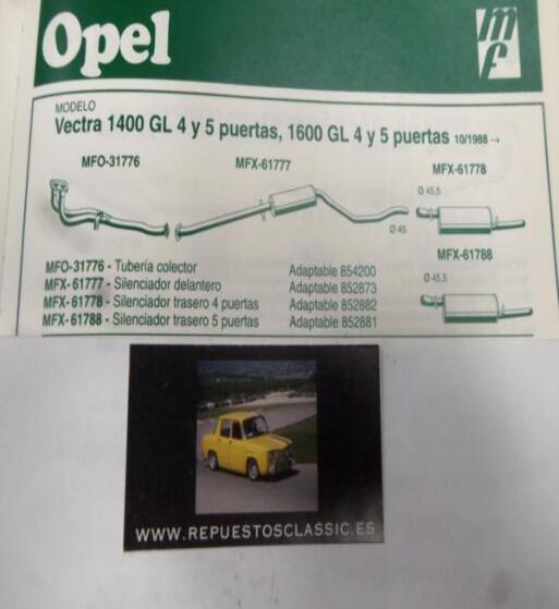 31776 P10 TUBERIA SALIDA COLECTOR ESCAPE OPEL VECTRA 1.4, 1.6 GL 4 Y 5 PUERTAS (10/88>)