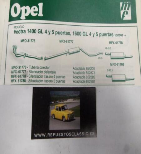 31776 P10 TUBERIA SALIDA COLECTOR ESCAPE OPEL VECTRA 1.4, 1.6 GL 4 Y 5 PUERTAS (10/88>)