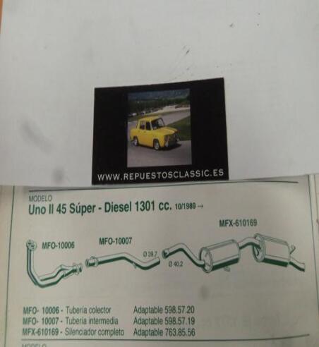 10007 P10 TUBERIA ESCAPE INTERMEDIA FIAT UNO D, SUPER-DIESEL  (83>)  FIAT UNO II 45 SUPER-DIESEL  (10/89>) REF 598.57.19