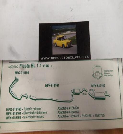 319160 P10 TUBERIA SALIDA COLECTOR ESCAPE FORD FIESTA 1.1 (4/89>) REF 6186720