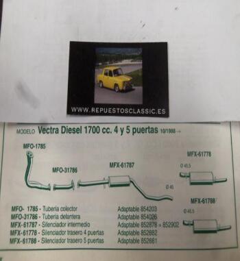 1785 P10 TUBERIA SALIDA COLECTOR ESCAPE OPEL VECTRA DIESEL 1.7 (10/88>) 4 Y 5 PUERTAS. REF 854203