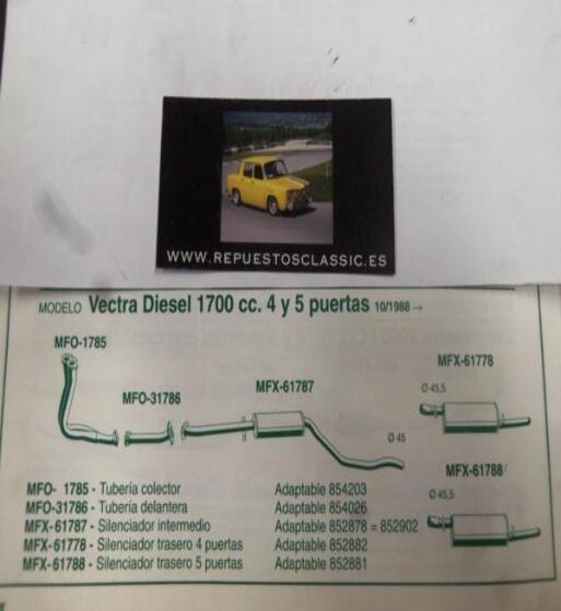 1785 P10 TUBERIA SALIDA COLECTOR ESCAPE OPEL VECTRA DIESEL 1.7 (10/88>) 4 Y 5 PUERTAS. REF 854203