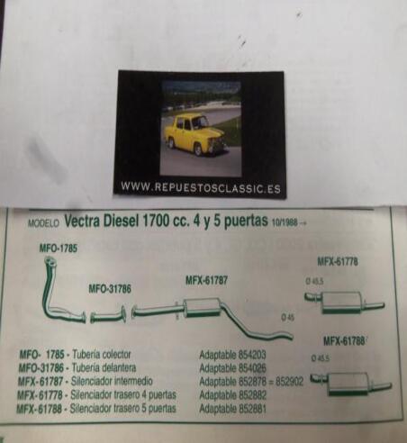 1785 P10 TUBERIA SALIDA COLECTOR ESCAPE OPEL VECTRA DIESEL 1.7 (10/88>) 4 Y 5 PUERTAS. REF 854203