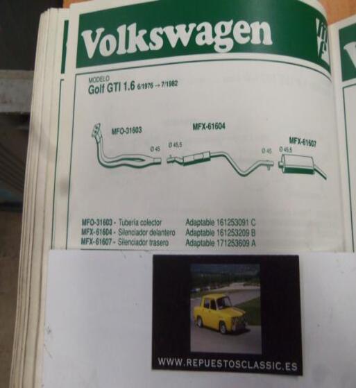 31603 P10 TUBERIA SALIDA COLECTOR ESCAPE VOLKSWAGEN GOLF 1.6 GTI (6/76>7/82) REF 161253091