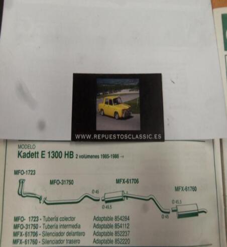1723 P10 TUBERIA SALIDA COLECTOR ESCAPE OPEL KADETT 1.3 S (84>) REF 854284