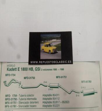 1754 P10 TUBERIA SALIDA COLECTOR ESCAPE OPEL KADETT E 1.8 HB, GSI (85>86) REF 854311