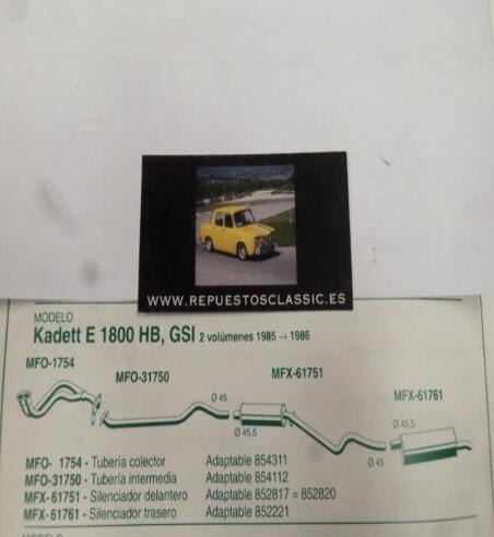 1754 P10 TUBERIA SALIDA COLECTOR ESCAPE OPEL KADETT E 1.8 HB, GSI (85>86) REF 854311