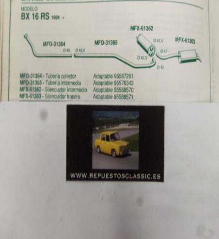 31364 P10 TUBERIA SALIDA COLECTOR ESCAPE CITROEN BX 16 RS (84>) REF 95587261