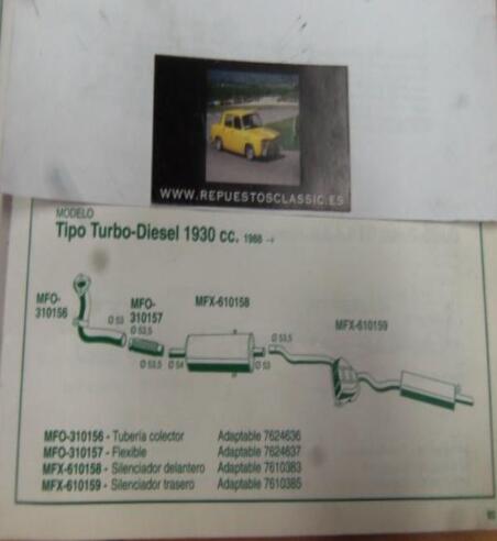 310156 P10 TUBERIA SALIDA COLECTOR ESCAPE FIAT TIPO TURBO DIESEL 1930 cc (88>) REF 7624636