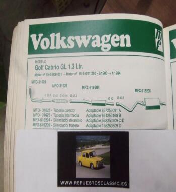 31628 P10 TUBERIA SALICA COLECTOR ESCAPE VOLKSWAGEN GOLF CABRIO GL 1.3