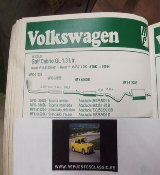 31628 P10 TUBERIA SALICA COLECTOR ESCAPE VOLKSWAGEN GOLF CABRIO GL 1.3