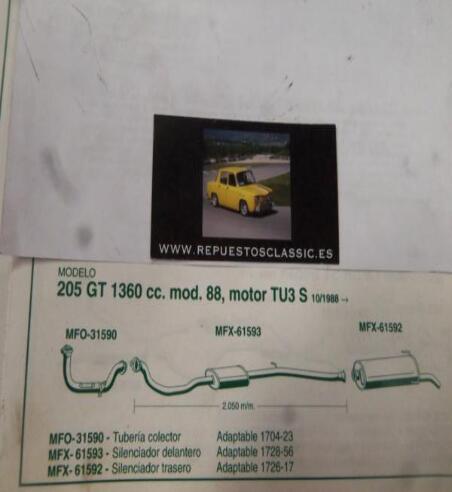 31590 P10 TUBERIA SALICA COLECTOR ESCAPE PEUGEOT 205 GT 1360 cc MOTOR TU3 S (10/88>) REF 1704-23