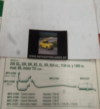 31590 P10 TUBERIA SALICA COLECTOR ESCAPE PEUGEOT 205 GT 1360 cc MOTOR TU3 S (10/88>) REF 1704-23