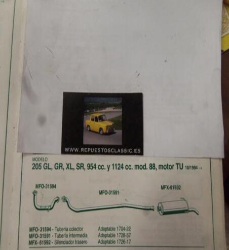 31594 P10 TUBERIA SALICA COLECTOR ESCAPE PEUGEOT 205 GL, GR, XL, SR, 954 cc Y 1124 cc mod. 88 MOTOR TU (10/84>) REF 1704-22