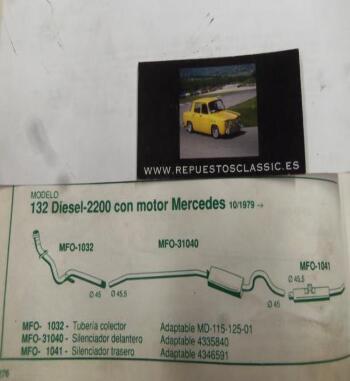 1032 P10 TUBERIA SALIDA COLECTOR ESCAPE SEAT 132 DIESEL 2.2 MOTOR MERCEDES (10/79>) REF MD-115-125-01