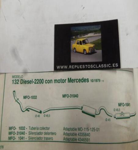 1032 P10 TUBERIA SALIDA COLECTOR ESCAPE SEAT 132 DIESEL 2.2 MOTOR MERCEDES (10/79>) REF MD-115-125-01