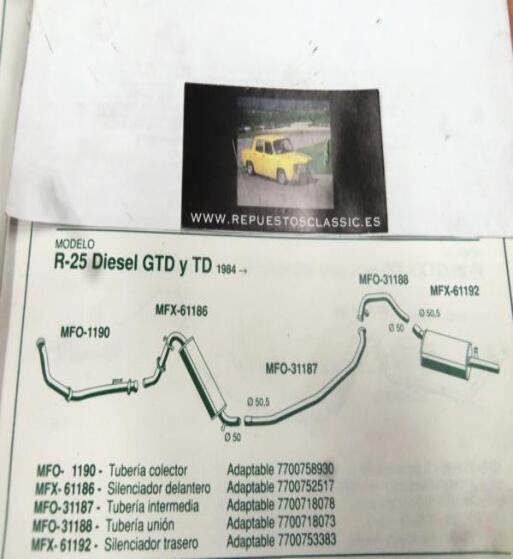 1190 P10 TUBERIA SALIDA COLECTOR ESCAPE RENAULT 25 GTD Y TD (84>) REF 7700758930