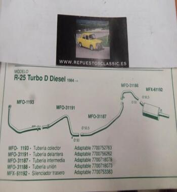 1193 P10 TUBERIA SALIDA COLECTOR ESCAPE RENAULT 25 TURBO DIESEL (84>) REF 7700752763