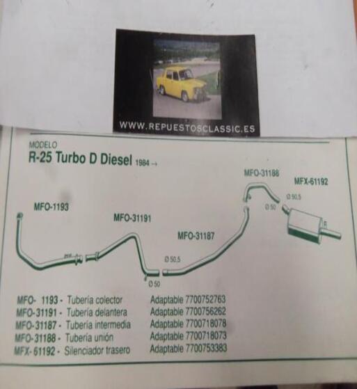 1193 P10 TUBERIA SALIDA COLECTOR ESCAPE RENAULT 25 TURBO DIESEL (84>) REF 7700752763