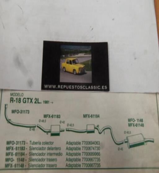 31173 P10 TUBERIA SALIDA COLECTOR ESCAPE RENAULT 18 GTX 2.0 (81>) REF 7700694063