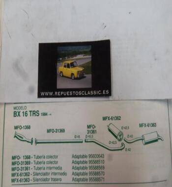 1368 P10 TUBERIA SALIDA COLECTOR ESCAPE CITROEN BX 16 TRS (84>) REF 95600643