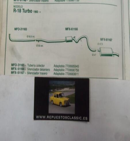 31165 P10 TUBERIA SALIDA COLECTOR ESCAPE RENAULT 18 TURBO (83>) REF 7700685945