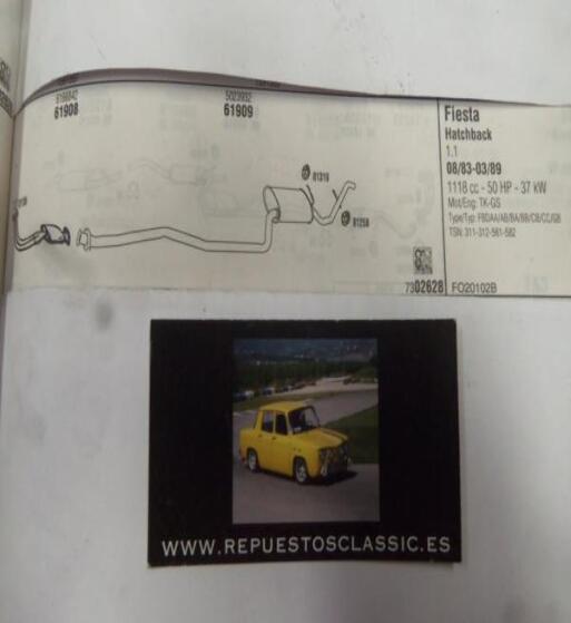 61908 P10 TUBERIA SALIDA COLECTOR ESCAPE CON SILENCIOSO FORD FIESTA 1.1 (8/83>3/89) REF 6166842