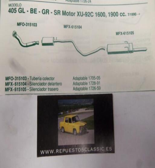 315103 P10 TUBERIA SALIDA COLECTOR ESCAPE PEUGEOT 405 GL, BE, GR, SR MOTOR XU-92C 1.6, 1.9 (7/90>) REF 1705-05