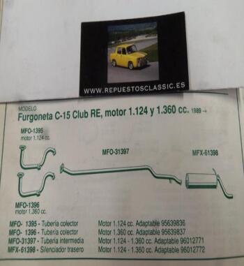 1396 P10 TUBERIA SALIDA COLECTOR ESCAPE CITROEN C15 CLUB RE MOTOR 1.360 (89>) REF 95639837