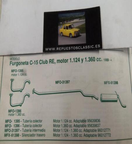 1396 P10 TUBERIA SALIDA COLECTOR ESCAPE CITROEN C15 CLUB RE MOTOR 1.360 (89>) REF 95639837