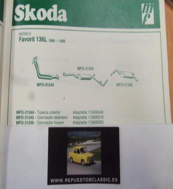 31244 P10 TUBERIA SALIDA COLECTOR ESCAPE SKODA FAVORIT 136L (89>92) REF 115600540