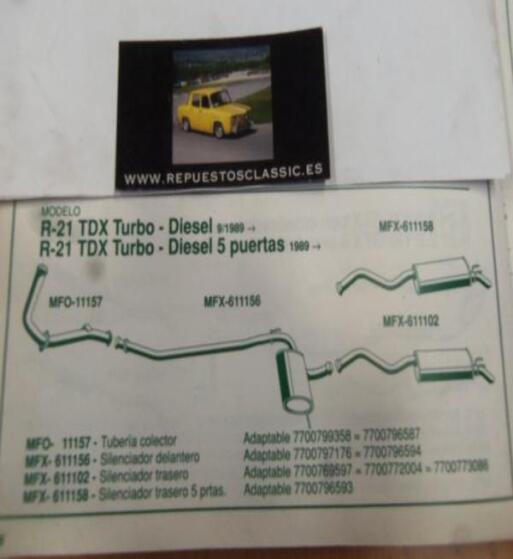 11157 P10 TUBERIA SALIDA COLECTOR ESCAPE RENAULT 21 TDX TURBO DIESEL (9/89>) REF 7700799358=7700796587