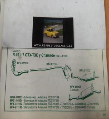 311133 P10 TUBERIA SALIDA COLECTOR ESCAPE RENAULT 19 1.7 GTX, TXE Y CHAMADE REF 7700787194
