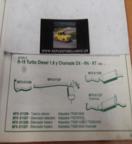 311206 P10 TUBERIA SALIDA COLECTOR ESCAPE RENAULT 19 TURBO DIESEL 1.9 Y CHAMADE DX, RN, RT (92>) REF 7700815594