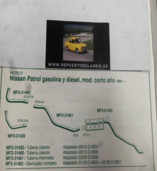 31420 P10 TUBERIA SALIDA COLECTOR ESCAPE NISSAN PATROL GASOLINA Y DIESEL MOD CORTO (85>) REF 20010 G9502