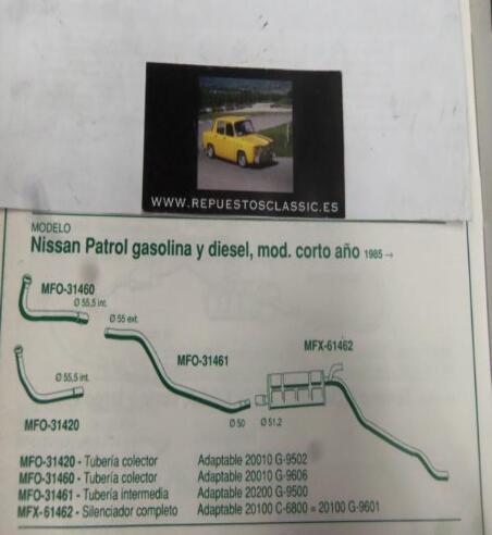 31420 P10 TUBERIA SALIDA COLECTOR ESCAPE NISSAN PATROL GASOLINA Y DIESEL MOD CORTO (85>) REF 20010 G9502
